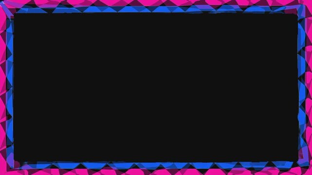 Animated rectangular frame with color-shifting blue and pink geometric triangle border