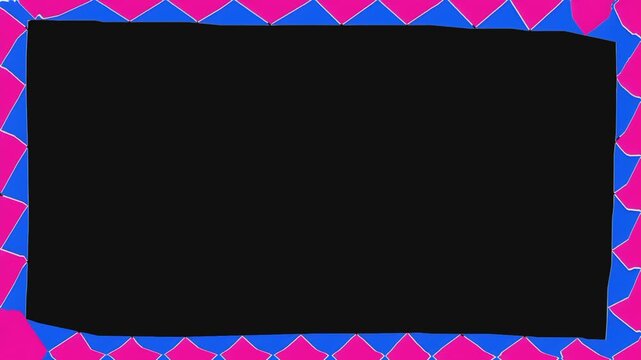 Animated rectangular frame with morphing blue and pink geometric triangle border