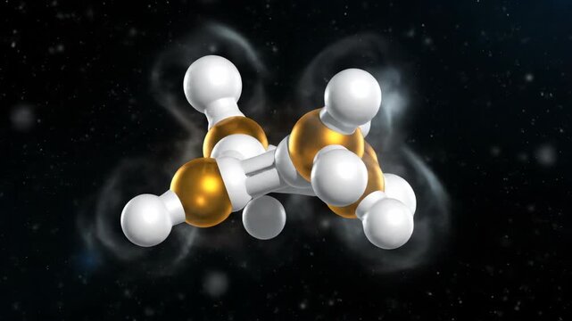 3D Molecular Model of an Antibody Protein Structure with Golden Amber Binding Sites, Rotating in Space with Electron Clouds Visible