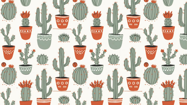 Minimal boho cactus seamless pattern vector background