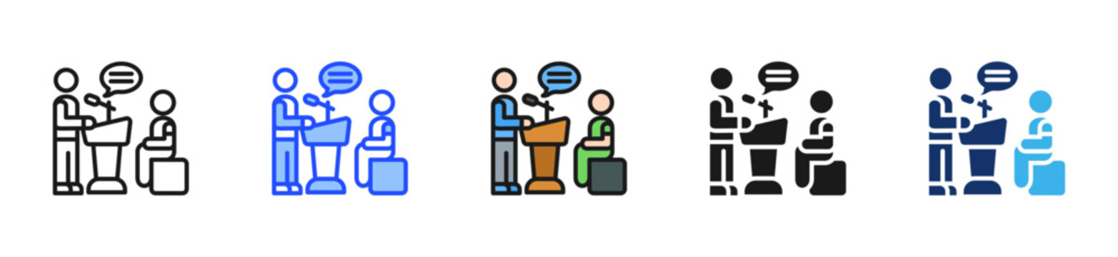 Public Speaking Icon Collection With Multiple Styles