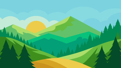Fototapeta premium Forest Edge Hills Vector Landscape 
