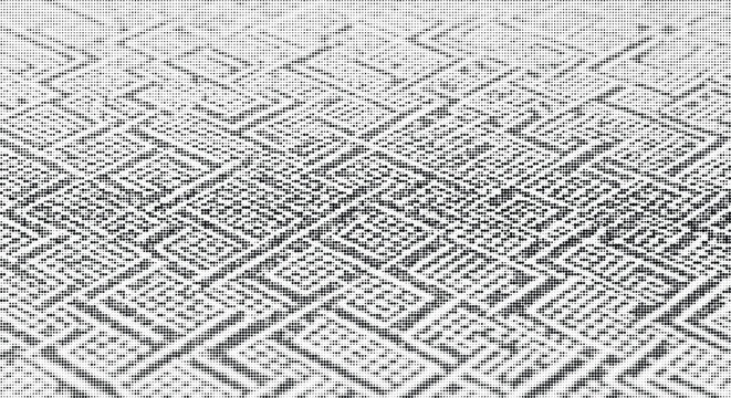 Abstract geometric pattern formed by halftone dots creating illusion of depth and movement on textured background.