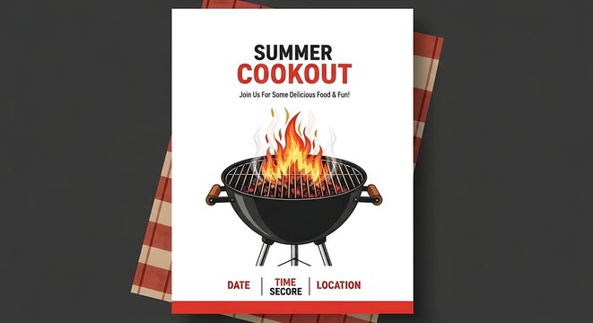 Summer cookout invitation grill and flames for a festive gathering