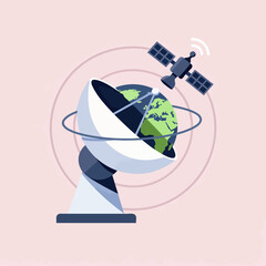 A satellite orbits above a large dish antenna on the planet © Elena