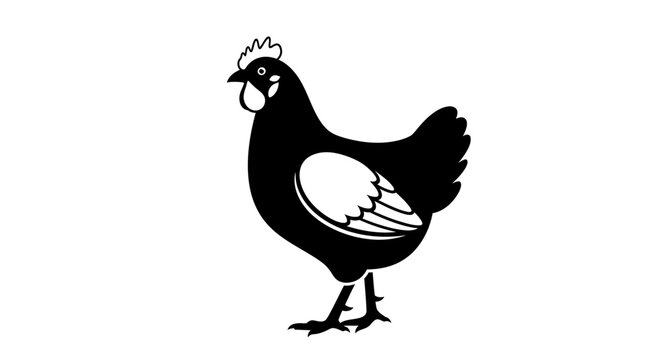Black and white illustration of a hen standing alone