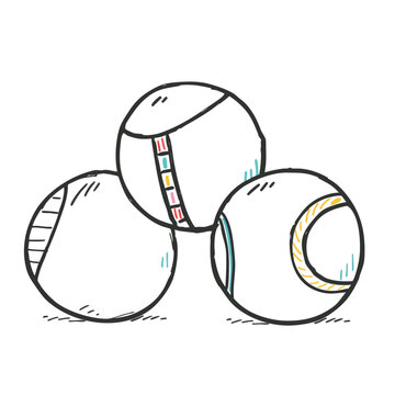 Hand drawn doodle illustration of three decorative round balls.