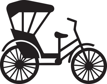 Cycle Rickshaw Silhouette Vector Black and White, Silhouette Vector Illustration