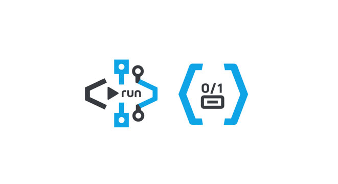 Abstract digital icons representing software development and binary data processing