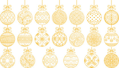 Vector illustration of decorative Christmas ornaments with gold outline designs representing festive, holiday, and decorative themes © Creative Stoker