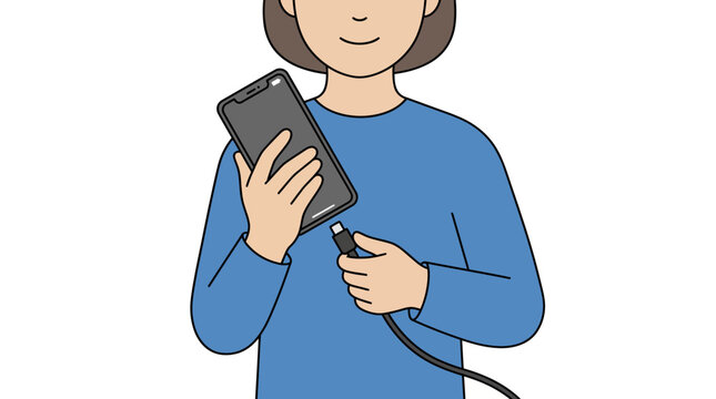 Woman plugging charging cable into a smartphone
