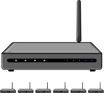 wireless dsl modem cartoon. internet wifi, hub lan wireless dsl modem sign colorful illustration