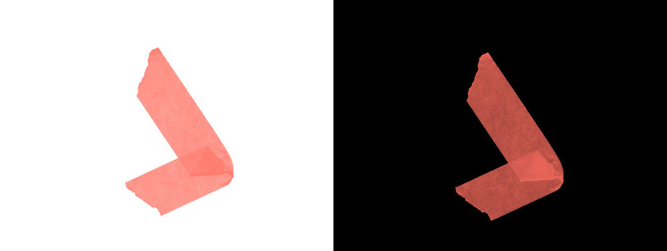 Orange L-shaped folded paper or plastic object on white and black