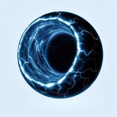 Obraz premium Dark sphere with bright electric arcs. Center appears void, swirling energy visible. Dramatic lighting, intense visual effect.