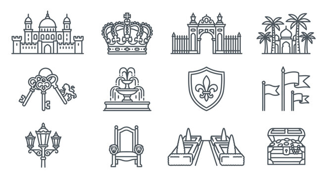 Various Royal and Decorative Line Icons.