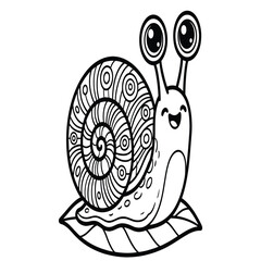 Cute cartoon snail with patterned shell on a leaf coloring page for kids © BorshaTarin