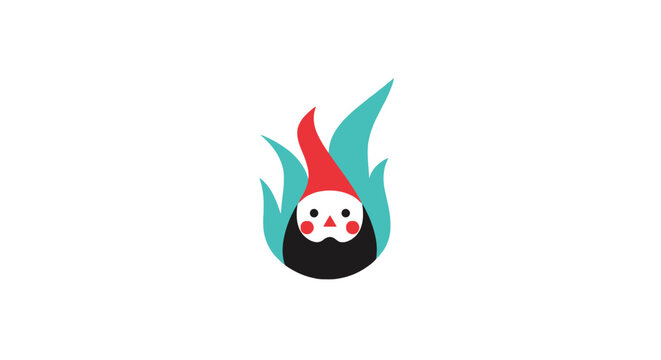 Minimalist character with red hat and blue flames