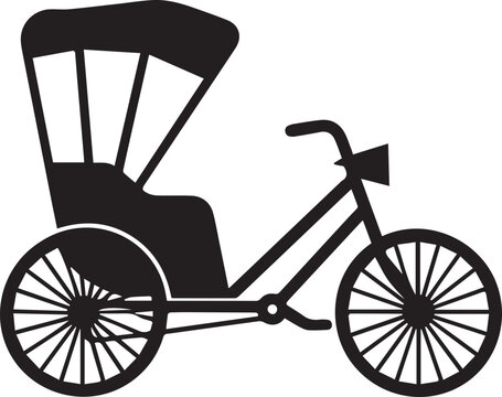 Cycle Rickshaw Silhouette Vector Black and White, Silhouette Vector Illustration