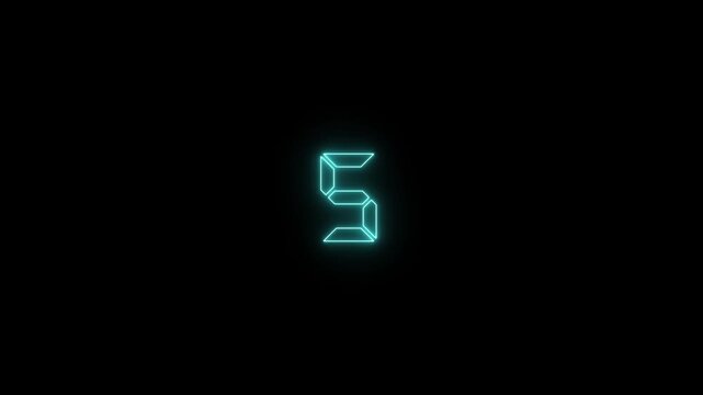 Neon digital countdown timer with glowing cyan seven-segment display for motion and intro sequences