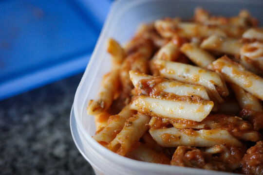 Homemade Macaroni Pasta In Plastic Food Container