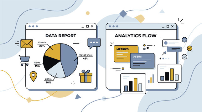 Data reporting and analytics flow interface infographic elements with analytics reporting dashboard business infographic interface statistics performance marketing software development