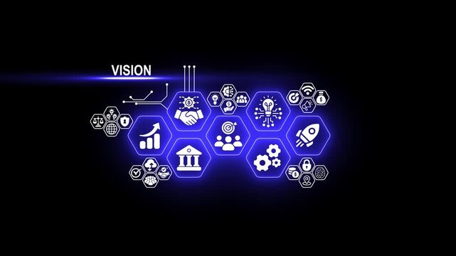 Business Vision Technology Animation with Strategic Growth Smart Analytics and Innovation