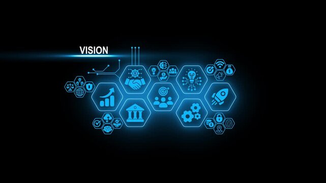 Business Vision Technology Animation with Strategic Growth Smart Analytics and Innovation