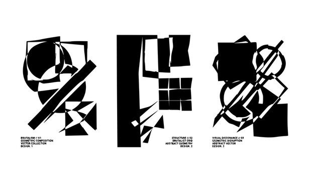 Abstract Monochrome Geometric Composition Background with Textured Stipple Gradients and Sharp Avant Garde Shapes for Modern Art Posters