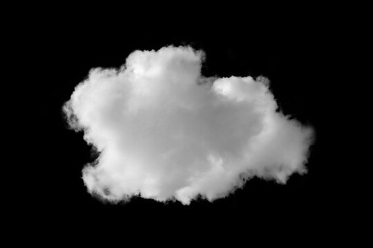 White cloud isolated on black background with soft texture and realistic atmospheric details. Ideal for weather design, cloud overlay, sky composition, digital artwork, visual effects, environmental.