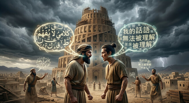 A powerful, symbolic representation of the confusion of languages. 