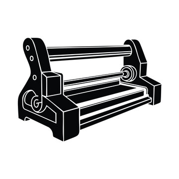 Laminating machine with rollers on white background illustration.