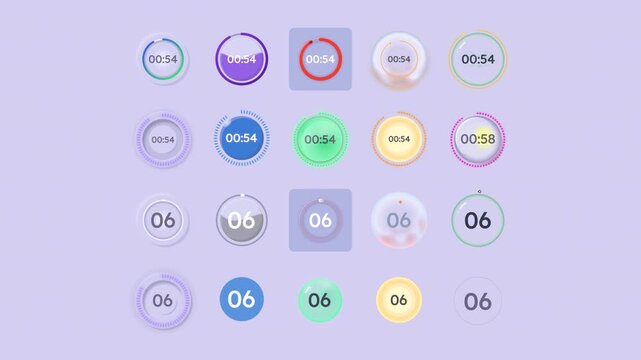 Sale expiration deadlines circular countdown animation set. Purchase reservation timers animated progress indicators for light theme. Modern UI collection. HD video with alpha channel
