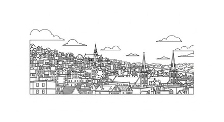 Fototapeta premium Cityscape with buildings and steeples.
