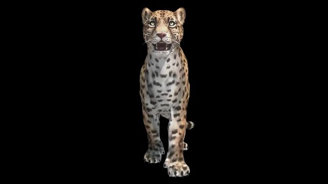 Animated 3D Leopard Walking Forward Isolated on Black Background