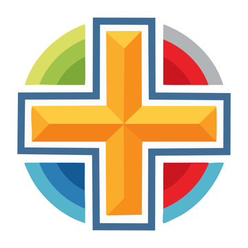 Colorful plus sign icon with circle segments