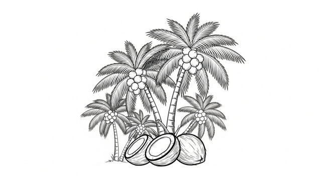 Coconuts and palm trees illustration.