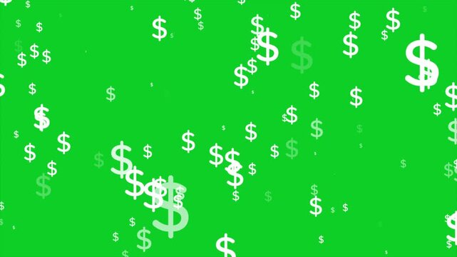 2D US dollar sign particle animation with camera zoom burst effect on high speed lines background.