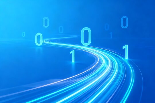 Blue Binary Code Path with Digital Numbers