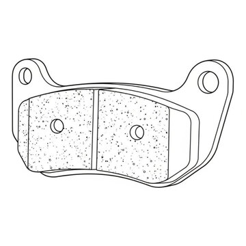A detailed illustration of a brake pad shows its metal backing plate and friction material.