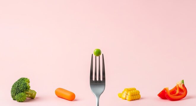 fork holding a single green pea