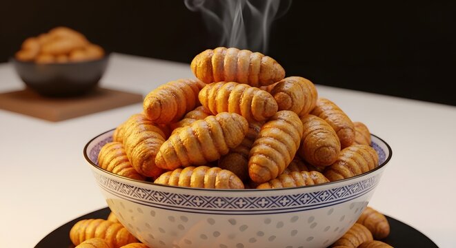 Delicious moroccan chebakia honey coated sesame cookies with aromatic smoke