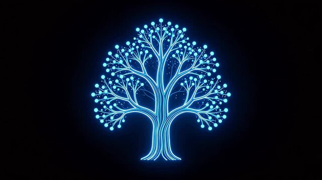 Blue glowing tree on black background