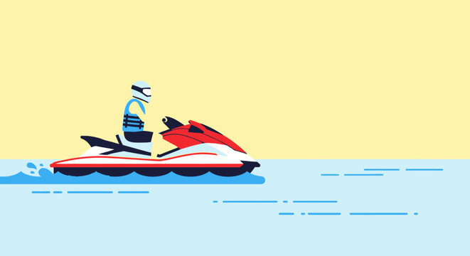 Jet ski rider on water, summer fun activity, illustration