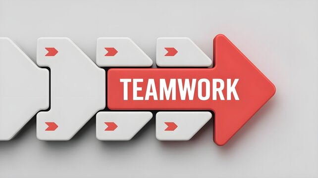 Teamwork concept with red arrow button
