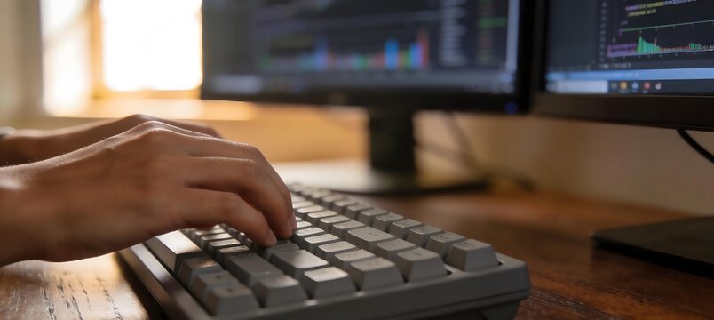 Person typing on computer keyboard.