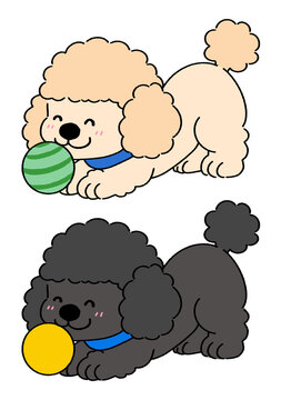 set of hand-drawn cartoon cute puddle dog