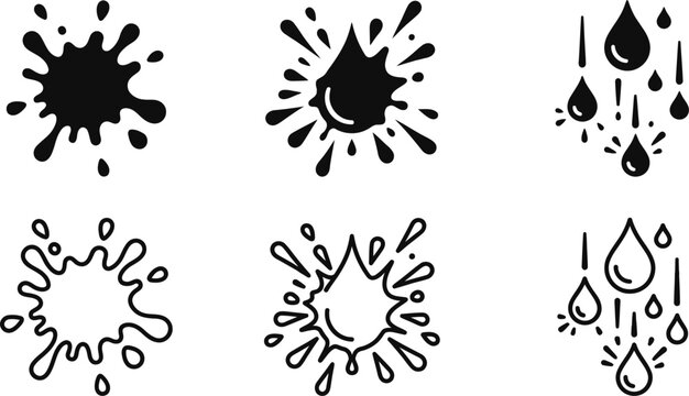 ink drops splashes icon with black watercolor splash marks and teardrop droplets