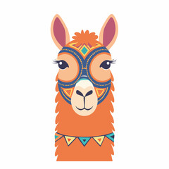 Naklejka premium Cute Llama Wearing a Colorful Mask and Garland