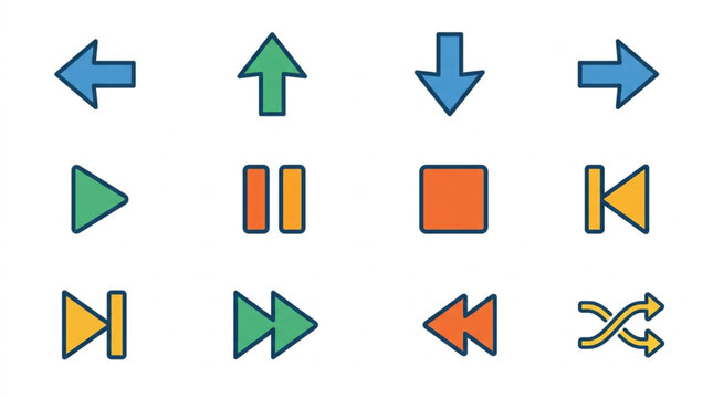 Digital Media Navigation Icons Set.
