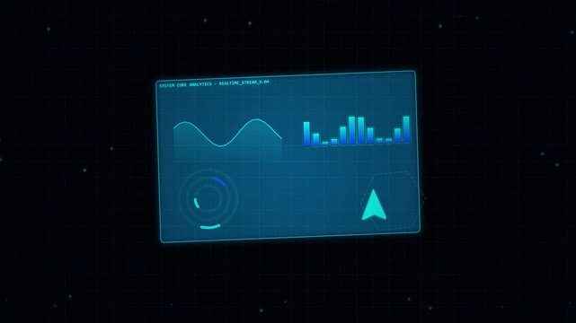 Futuristic Digital Display Showing Data Analysis and Navigation Interface.